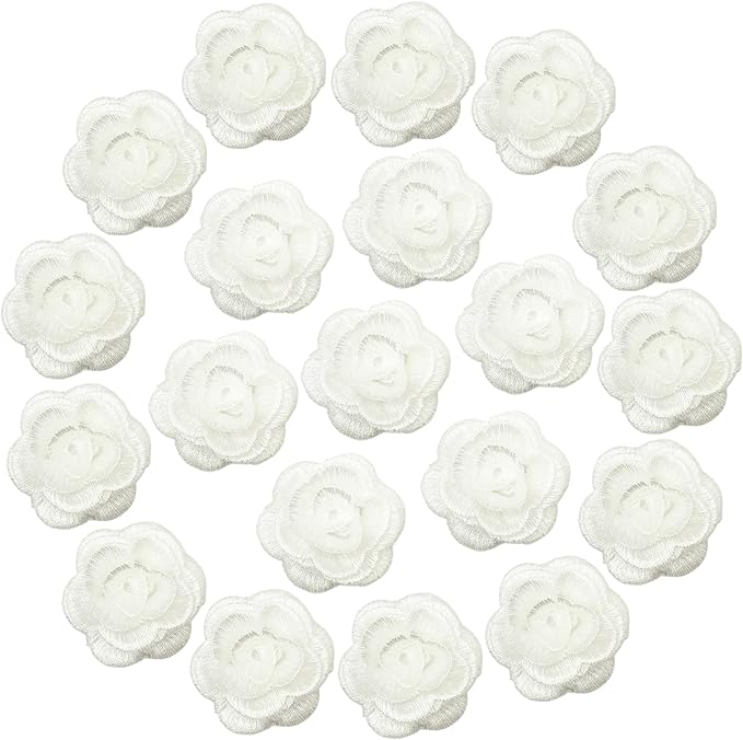 20pcs Flower Lace Applique Exquisite 3D Embroidery Floral Sew On Patches for Wedding Bridal Dress Clothes Repairing Hair Ornaments Sewing Craft DIY (White-Off)