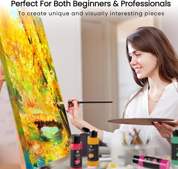 40 Pcs Acrylic Paint Set - 24 Colors (2oz/60ml) with 12 Brushes, 2 Knives & Palette - Rich Pigments for Adults, Kids, Artists & Beginners - Painting on Halloween Pumpkin Canvas Ceramic Rock Wood