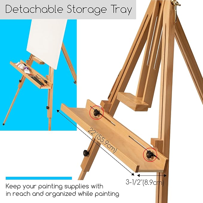 MEEDEN Tripod Field Painting Easel with Carrying Case - Solid Beech Wood Universal Tripod Easel Portable Painting Artist Easel, Perfect for Painters Students, Landscape Artists, Hold Canvas up to 44"