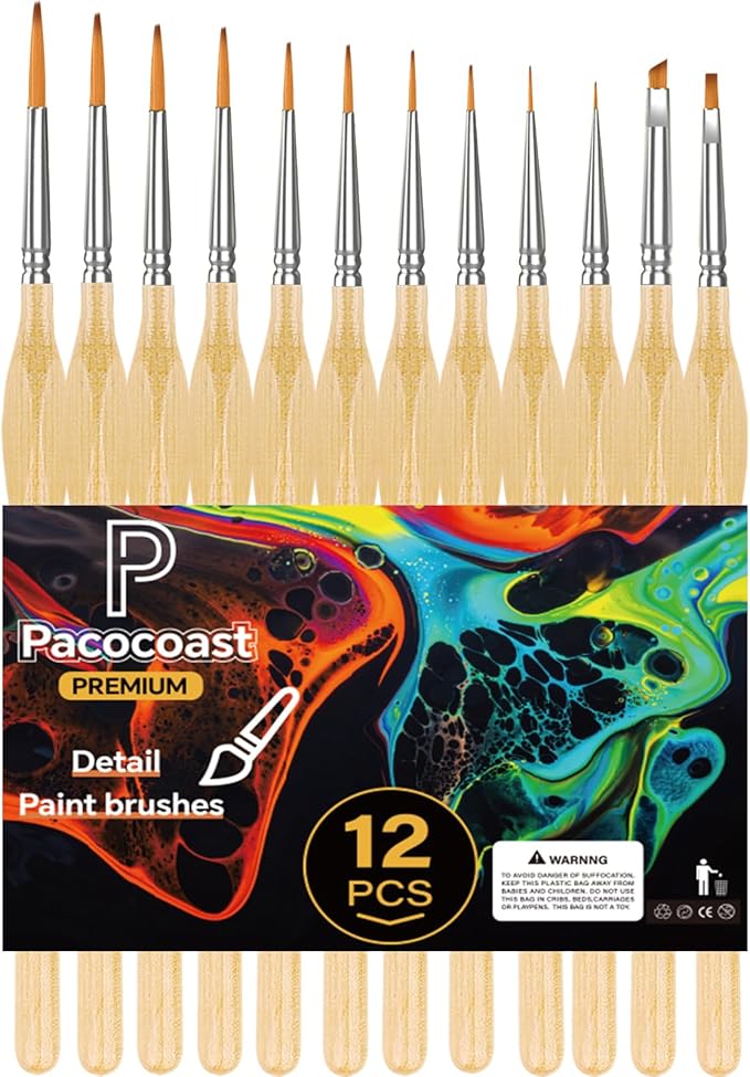 12PC Miniature Brushes, Pacocoast Detail Paint Brushes Set for Fine Detailing & Art Painting, Small Tiny Paint Brush Perfect for Acrylic, Paint by Number, Figurine, Craft, Models (Silver, Wood)