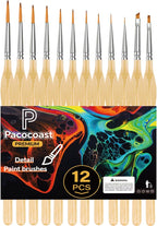 12PC Miniature Brushes, Pacocoast Detail Paint Brushes Set for Fine Detailing & Art Painting, Small Tiny Paint Brush Perfect for Acrylic, Paint by Number, Figurine, Craft, Models (Silver, Wood)
