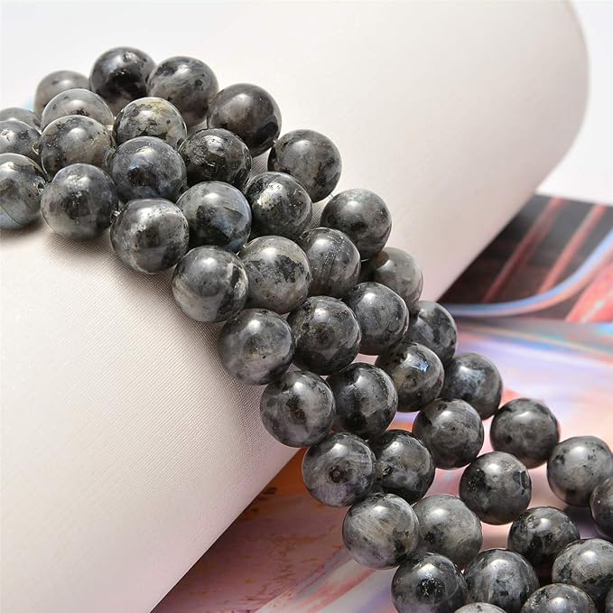 NCB 200pcs 6mm Black Larvikite Loose Beads for Jewelry Making, Natural Semi Precious Beads Round Smooth Gemstones Spacer Beads Charms for Necklaces Bracelets (Black Larvikite, 6mm 200Beads)
