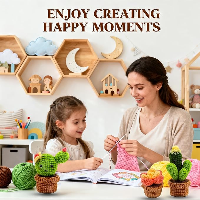 YosaiHom Crochet Kit for Beginners, 6 Pack Crochet Starter Kit with Step-by-Step Video Tutorials, DIY Knitting Supplies, Crochet Plants Kit for Adults, Mom and Girls