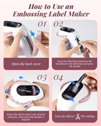 Phomemo Embossing Label Maker Machine, Retro Embossed Label Maker, Old School Embosser Labeler with 6 Rolls 3D Embossing Label Waterproof for Kid DIY Home School and Scrapbook Supplies Office, Pink