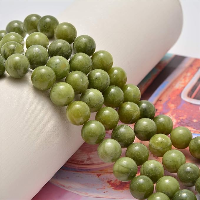 NCB 200pcs 6mm Canadian Jade Loose Beads for Jewelry Making, Natural Semi Precious Beads Round Smooth Gemstones Spacer Beads Charms for Necklaces Bracelets (Canadian Jade, 6mm 200Beads)