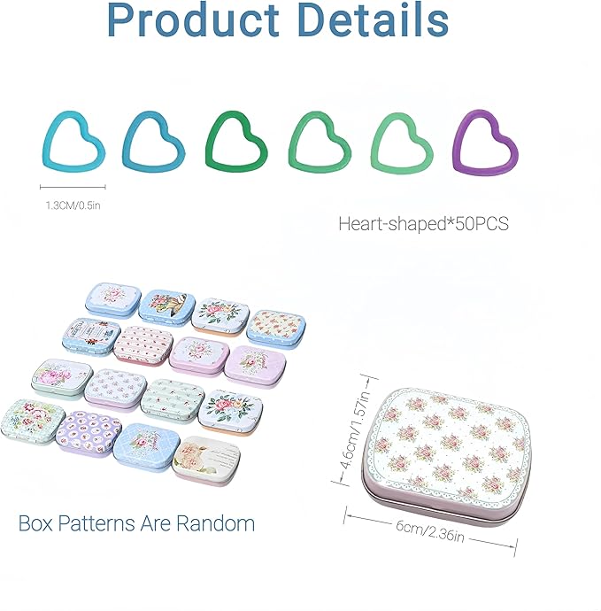 Wonafa 50Pcs Heart-Shaped Metal Stitch Markers,Metal Colorful Crochet Stitch Markers,with Storage Box for Crocheting Clothing Tag DIY Craft Project (Heart-Shaped-50Pcs)