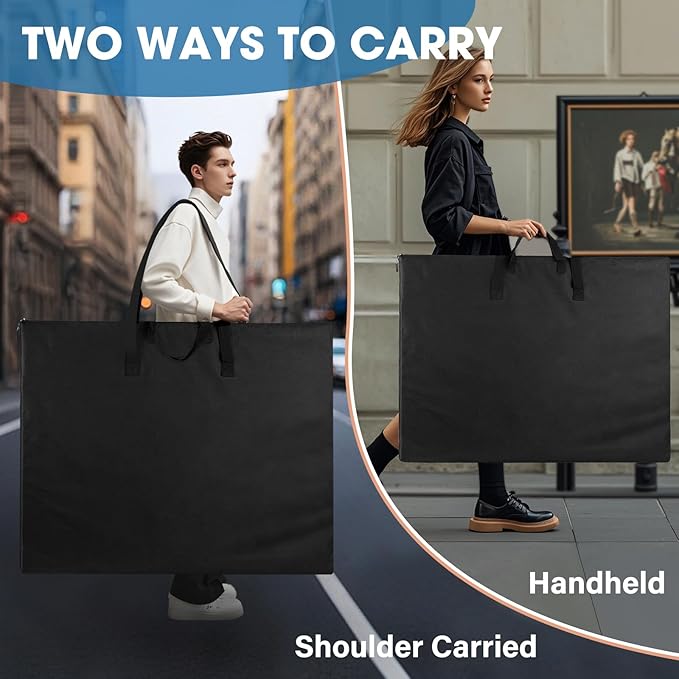 ZKOO Art Portfolio Bag, 24 x 36 Extra Large Light Weight Art Portfolio Case Shoulder Strap, Handle, Waterproof Nylon, Artwork Storage Box Ideal for Artwork, Canvas, Poster, Sketching, Drawing (Black)