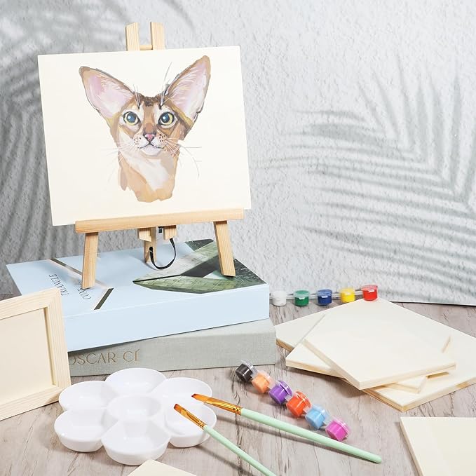 12 Pack Wood Canvas Boards Unfinished Square Wood Panels Paint Pouring Panels for Pouring Art, Crafts, Painting, and Decor, 9x7.5Inch/6x6Inch/4.7x4.7Inch