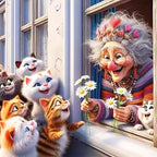 Cat And Old Lady Diamond Painting Kits for Adults, 5D Diamond Art Painting by Numbers Kits, DIY Diamond Dots Art Kits, Full Round Drill Diamond Art Kits for Adults for Home Wall Decor, 13.8x13.8 in