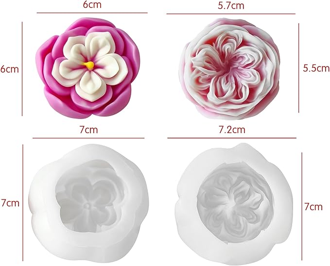 2 Pack Flower Soap & Candle Mold - Silicone 3D Molds for Candy & Home Decor - Resin Casting & Making Molds