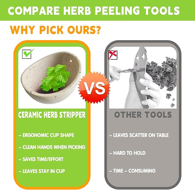 Pottery Herb Stripper Bowl -2025 New Handmade Ceramic Tool for Kale, Beets, Herbs - Ideal for Homesteading & Kitchen, Durable (White Glaze)