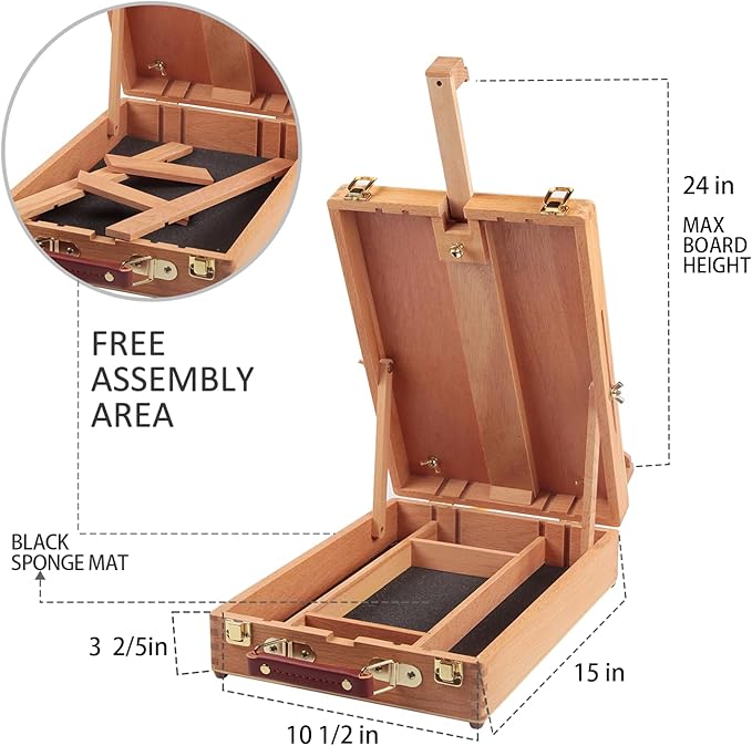 Falling in Art Beechwood Easel Box Set, 27 Pcs Tabletop Acrylic Paint Set, Portable Display Easel Stand with 12 Acrylic Paints, Canvas Panels and Brushes, Suitable for Beginners and Professionals