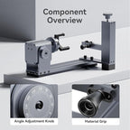 LONGER Rotary Extender (with Riser) is Ideal for Engraving Cylindrical, Wine Glass, and Irregular Objects. Compatible with Nano, Nano Pro, Ray5, B1, and Most Other Laser engravers.