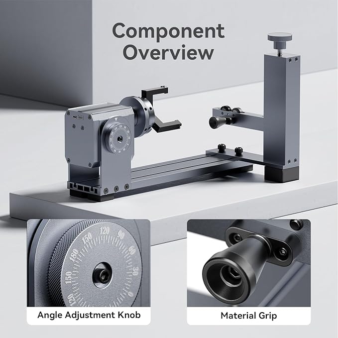 LONGER Rotary Extender (with Riser) is Ideal for Engraving Cylindrical, Wine Glass, and Irregular Objects. Compatible with Nano, Nano Pro, Ray5, B1, and Most Other Laser engravers.