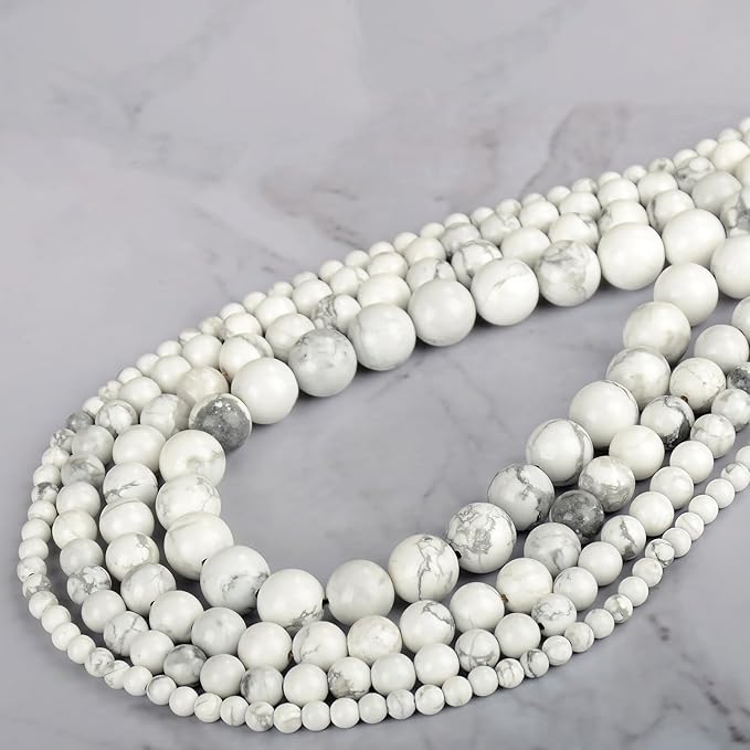 4mm 200pcs Natural Stone Round Beads White Howlite Genuine Stone Beading Loose Gemstone DIY Charm Smooth Beads for Bracelets Necklaces Earrings Hole Size 1mm (White Howlite 4mm)