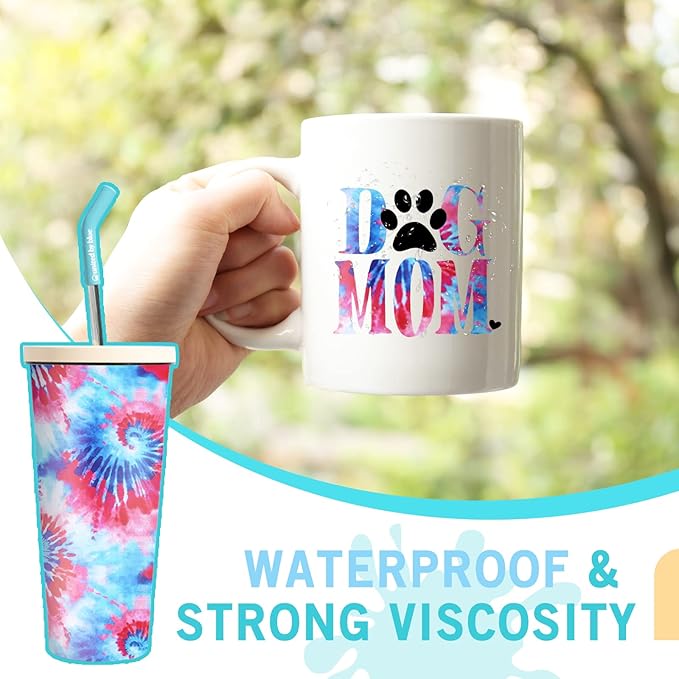 Tintnut Tie Dye Permanent Vinyl Roll - 12 inch x 5ft, Seamless Blue Red Adhesive Vinyl, Interesting Swirl Pattern Self Sticker Water Proofing for Home Decor