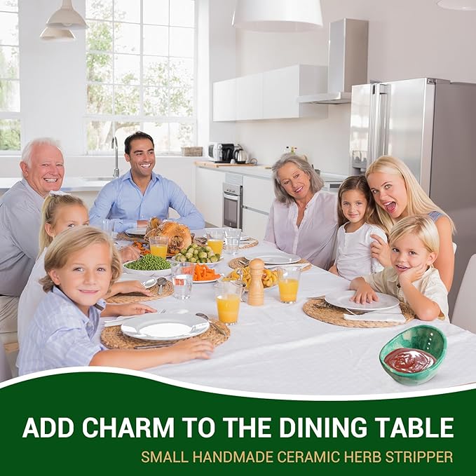 Pottery Herb Stripper Bowl – 4-Slot Herb Stripper with Multiple Hole Sizes, Ergonomic Design, Separating Leaves and Stems for Thyme, Basil, Rosemary, and More (White)