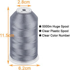 New brothread - Single Huge Spool 5000M Each Polyester Embroidery Machine Thread 40WT for Commercial and Domestic Machines - Gray(Janome Color)