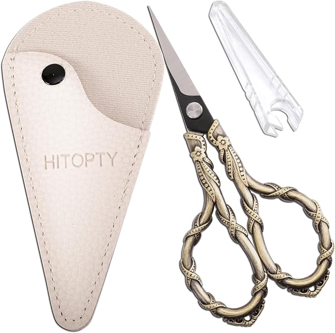 Sewing Scissors Small Sharp Vintage Embroidery Scissors, Tip Detail Thread Cutting Scissor for Craft Needlework Cross Stitch Daily Use Travel Shears with Cover