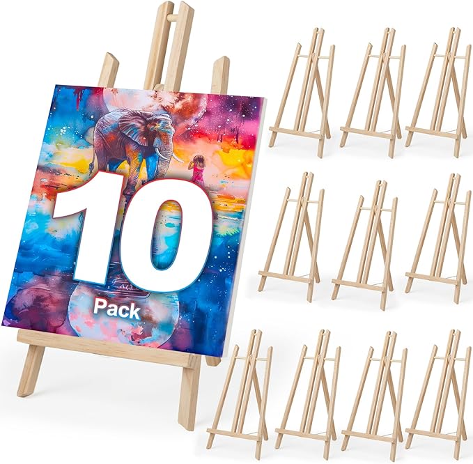 10 Pack 16 Inch Wooden Easel Stand, Portable A-Frame Tabletop Display Easel for Painting, Canvas, Photos, Signs, Art Easel for Kids, Students, Beginners, Artists - Compact & Lightweight