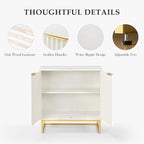 Fluted Storage Cabinet,Sideboard Buffet Cabinet with Adjustable Shelves,Multifunctional Console Table with Storage Credenza Accent Cabinet for Living Room, Dining Room, Hallway, White