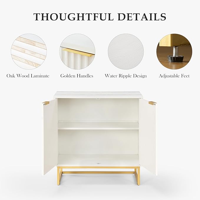 Fluted Storage Cabinet,Sideboard Buffet Cabinet with Adjustable Shelves,Multifunctional Console Table with Storage Credenza Accent Cabinet for Living Room, Dining Room, Hallway, White