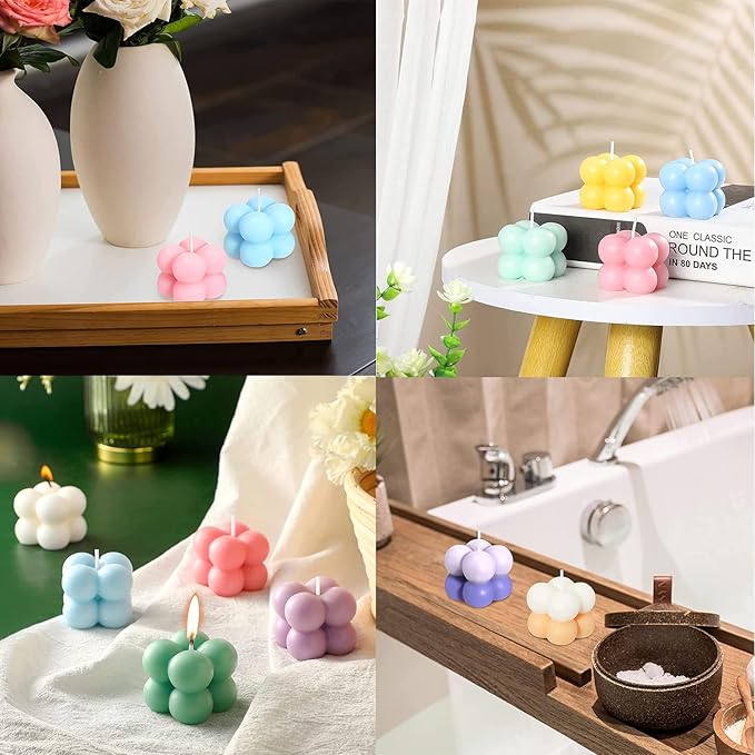 Konrisa 3D Bubble Candle Molds, 15 Cavity Cube Silicone Molds for Candles Making Soy Wax, Bubble Cake Molds for Baking Chocolate Dessert Cheesecake Mousse Cake Jelly Pudding