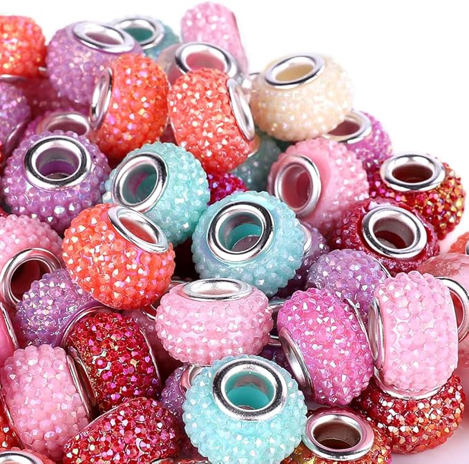 100 Pieces 14mm European Large Hole Spacer Beads Mix Color with Silver Brass Cores Assortments Charm Lampwork Beads Supplies for Necklace Bracelets Jewelry Making (Bayberry ball)