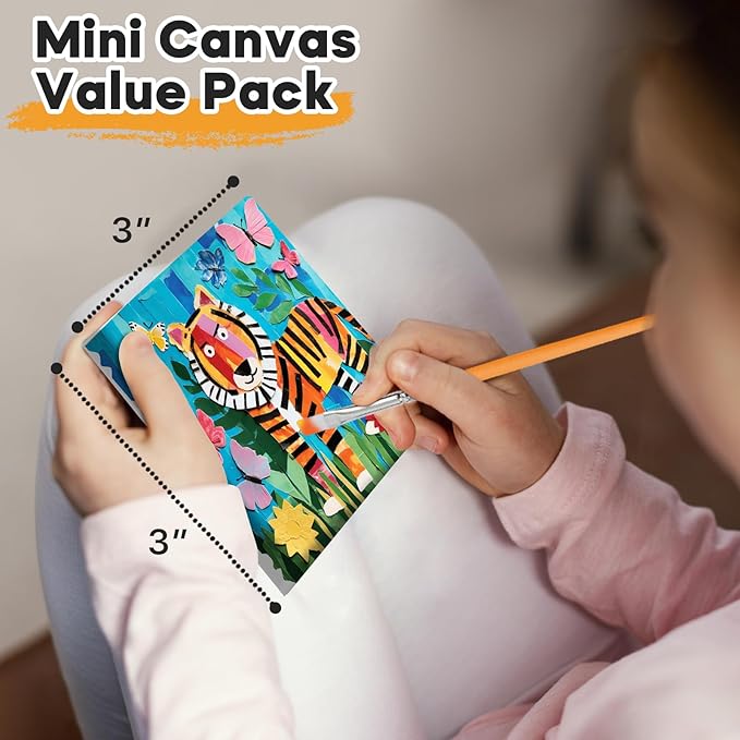 CONDA Mini Stretched Canvas for Painting, 3x3 Inch 24 Packs of Small Canvases for Kids and Art Supplies, 100% Cotton Primed Canvas, 2/5 Inch Profile Value Bulk Pack for Acrylics, Oils Painting