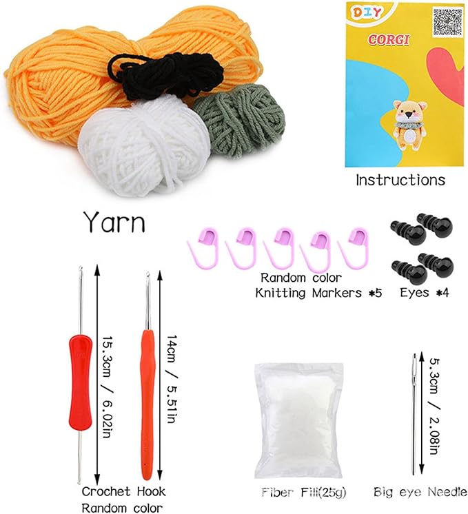 HKEUZEZO Crochet Kit for Beginners, Animal Dog Pattern Knitting Kit for Adults Kids with Step-by-Step Video Tutorials, Yarns Hook Accessories