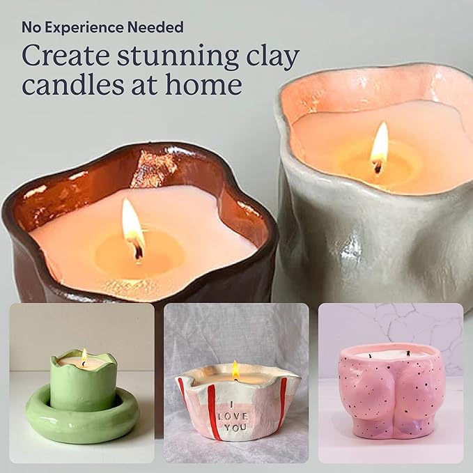 Sculpd Candle Making Pottery Kit for Adults with Air Dry Clay and Acrylic Paint Set, Non-Toxic Eco Soy Wax, Scented Fragrance Oil, Candle Glaze, Tools & Guide, 1 Candle, Peony Rose with Pastel Tones