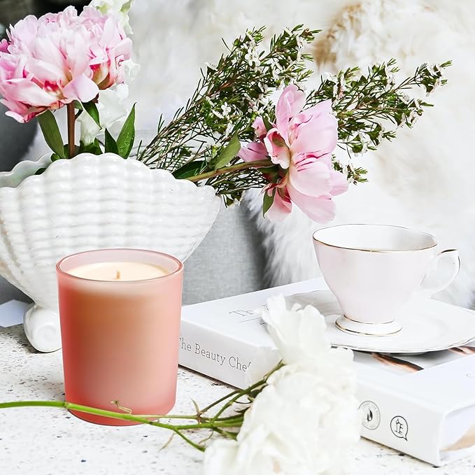 8 OZ Thick Candle Jars for Making Candles 15 Pcs, Empty Jars with Wood Lids for Candle Making, Sample Container, Frosted Pink