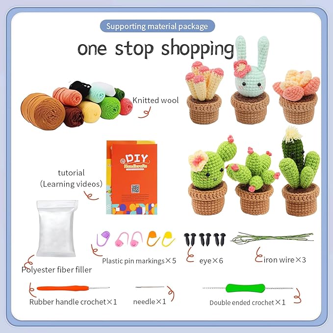 YosaiHom Crochet Kit for Beginners, 6 Pack Crochet Starter Kit with Step-by-Step Video Tutorials, DIY Knitting Supplies, Crochet Plants Kit for Adults, Mom and Girls