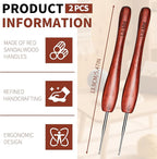 1.0 mm Crochet Hook, Available in 0.5 mm- 3 mm, Ergonomic Hand-Polished Wooden Handle Crochet Hook for Arthritic Hands, for Beginners, and Crocheting Yarn (2Pcs)