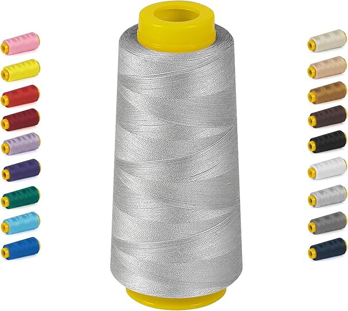 1800 Yards Serger Thread-Light Gray, All Purpose Thread for Sewing, Serger Thread Cones，Polyester Thread 40s/2 for Serger&Overlock, Quilting, Piecing, Sewing Machine