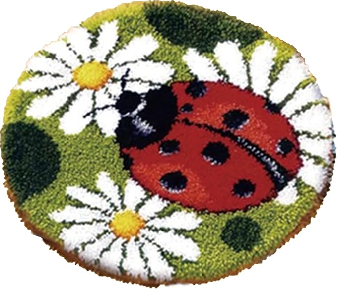 kingsea Latch Hook Kits for Adults, Color Printed Rug Latch Hook Kits for Teen, DIY Needle Craft Shaggy Rug for Home Decoration (20"X 20") - Red Ladybug