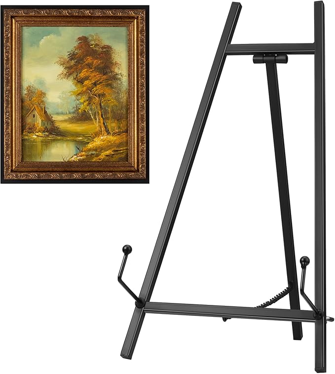 Leinuosen 2 Pcs Metal Easel Stand 16.5" H x 8.7" W x 4.3" D Table Top Easel Stand for Display Tripod Art Picture Mirror Modern Plate Holder for Display Book Photo Wedding Sign (Black)