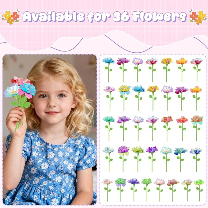 FUNZBO 216 Pcs DIY Fabric Flower Bouquets Toys Accessories - Flowers Market Toy Accessorie - Christmas Arts & Crafts Toy Accessories for 4 5 6 7 8+Year Old Girl Birthday Gifts Ideas (36 Flower Stems)
