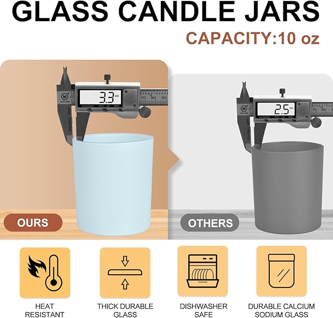 SHOWIN 10 OZ Thick Candle Jars for Making Candles 15 Pcs, Empty Jars with Wood Lids for Candle Making, Sample Container, Colourful