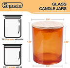 14 OZ Thick Candle Jars for Making Candles 12 Pcs, 3 Wick Empty Jars with Wood Lids for Candle Making, Sample Container,Clear Orange