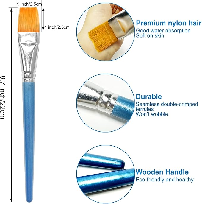 20pcs 1 inch Flat Paint Brush Set,Large Artist Acrylic Paint Brushes Nylon Hair Wood Handle for Acrylic Watercolor Oil Canvas Gouache Face Body Painting Classroom Craft Big Paint Brushes