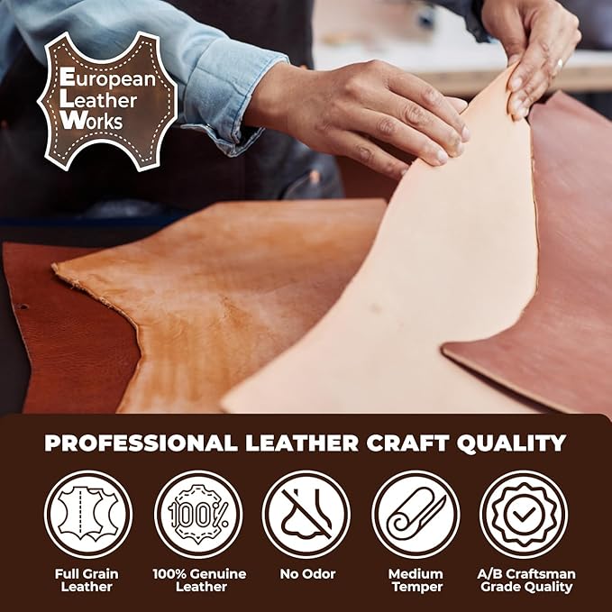 ELW Leather Strap, 9-10 Oz, 0.75 inch Wide x 50", Cowhide Veg Tan Leather Belt Blank, Leather Strips, Leather Crafting,Tooling Leather, Tan Leather Straps for Crafts, Belt Making Leather