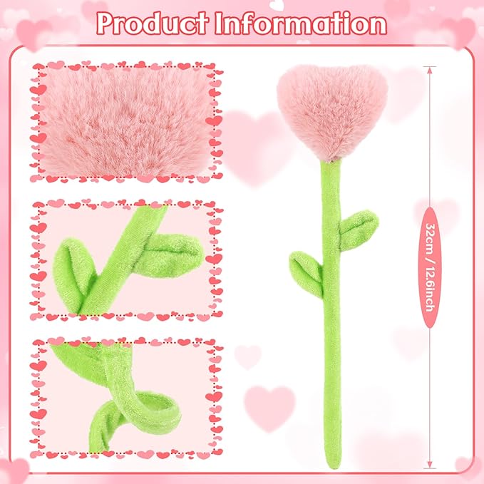 10 Pcs Plush Heart Flower Stuffed Bendable Stems Plush Bouquet Toy Soft Rose Flower 12.6 Inch for Christmas 2025 Mother's Day Girl Girlfriend Wife(Red and Pink Heart)