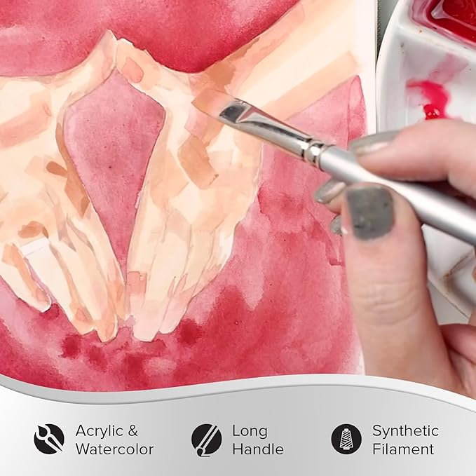 Silver Brush Limited SW-1585S Silverwhite Short Handle Bright Brushes with Soft Synthetic Taklon, 6pc Premium Artist Painting Bundle for Acrylics, Watercolor, Gauche, Ink, Dye, Craft Paint, & Tempera