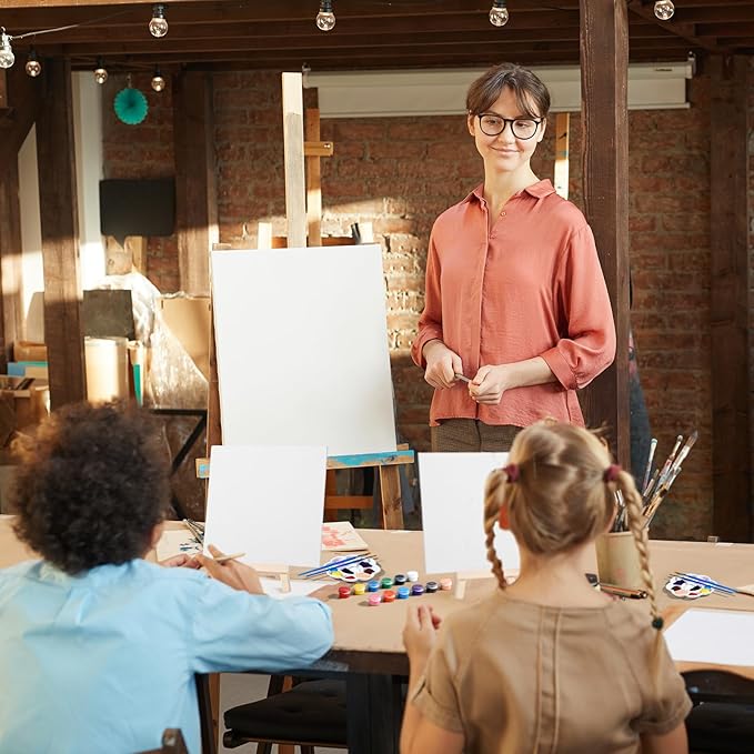 Qilery 24 Set 8 x 8 Inch Canvas Boards and Easel for Painting, Acrylic Paint Strips, Palettes, Brushes, Canvases Painting Kits for Kids Adults Artists Beginners Oil Acrylic Painting Party Favors