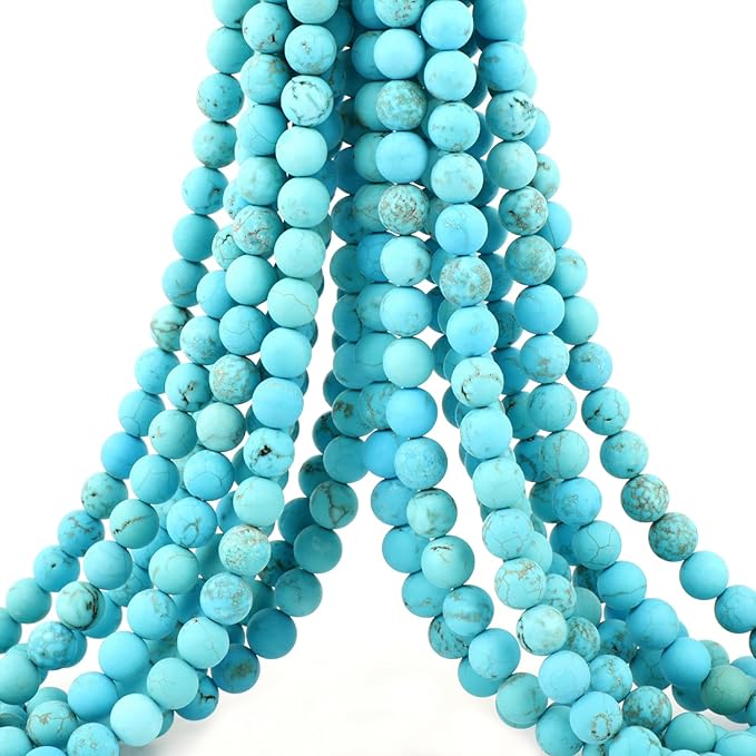 Natural Genuine Stones DIY Tiger Eye Round Spacers 6mm 200pcs Beading Loose Gemstone Hole Size 1mm Charm Smooth Beads for Bracelets Necklaces Earrings (Matte Blue Turquoise 6mm)