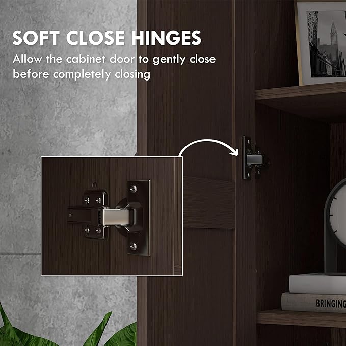 HOMCOM 69" Tall Storage Cabinet with Movable Storage Shelves, Modern Style Pantry Cabinet with Soft Close Doors, Coffee