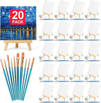 20 Pack 5.9In Canvas Boards for Painting, Art Canvas for Drawing with 10 Brushes & 5 Paint Trays, Mini Painting Canvas with Easel Set, Painting Kits for Adults & Kids Party
