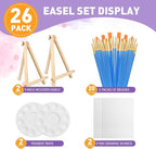 AROIC Canvas and Easel Set,Art Painting Set with 26 Pack (2 PCS 9" Wood Easels, 20 Brushes, 2 Canvas Boards and 2 Palette) Painting Supplies kit for Kids & Adults to Painting Party
