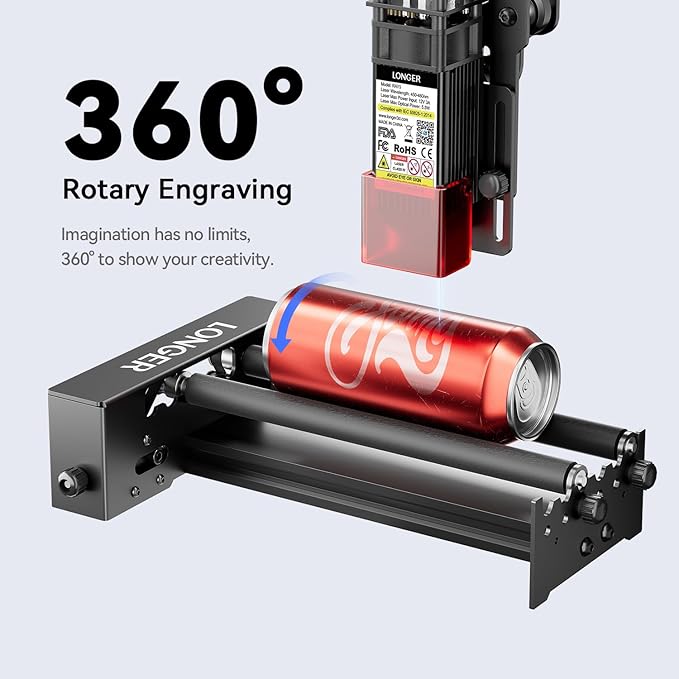 Longer Laser Engraver Rotary Roller, Y-axis Laser Engraver Attachment 360° Rotation, a Good Partner for Laser Engraving Machine， Compatible with Other Brands of Engraver